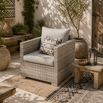 Wyld Haus Karettano Grey Pe Rattan Single Outdoor Armchair With Cushions And Armrests from B&Q