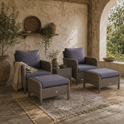 Wyld Haus Vivimavi 5-Piece Grey Rattan Bistro Set2-Seater With Tempered Glass Table from B&Q