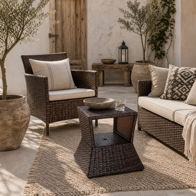 Wyld Haus Lekavi Brown Rattan Outdoor Coffee Table With Parasol Hole And Open Shelf54 X 55 Cm from B&Q