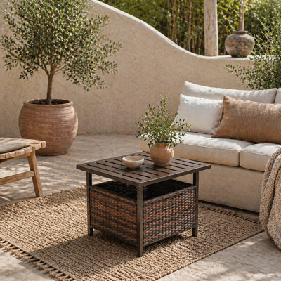 Wyld Haus Lalema Brown Square Rattan Outdoor Coffee Table With Parasol Hole And Storage55.5Cm from B&Q