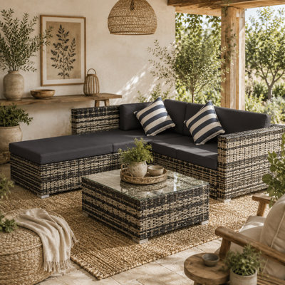 Wyld Haus Eltami 5-Piece Grey Rattan Outdoor Sectional Sofa Set4-Seater Modular from B&Q