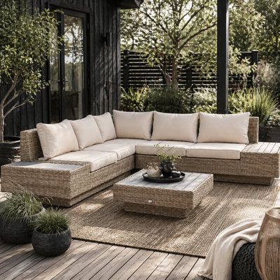 Wyld Haus Repa 5-Seater Beige Pe Rattan Corner Sofa Set With Side Trays And Coffee Table from B&Q