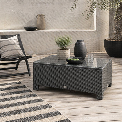 Wyld Haus Niyo Rectangular Black Rattan Outdoor Coffee Table With 5mm Tempered Glass Top85 X 50 X 39 Cm from B&Q