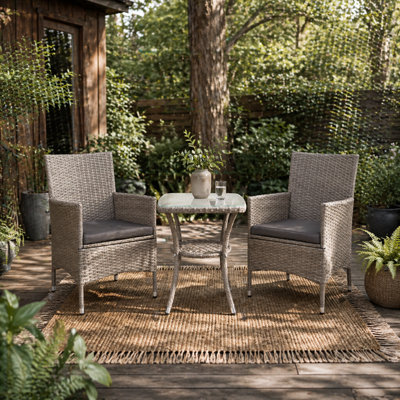 Wyld Haus Ranoyo Ziba Grey Rattan 3-Piece Garden Bistro Set With 2-Tier Coffee Table from B&Q