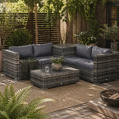 Wyld Haus Nenalo Grey 4-Seater Modular Rattan Corner Sofa Set With Storage Coffee Table And Ottoman from B&Q