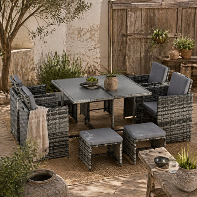 Wyld Haus Vidiva Viha Faux Rattan 8-Seater Outdoor Wicker Dining And Seating SetMixed Grey from B&Q
