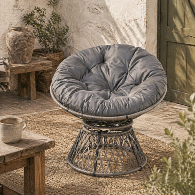 Wyld Haus Rarare Grey Rattan Swivel Papasan Moon Chair With Oversized CushionIndoor And Outdoor. from B&Q