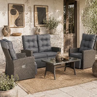 Wyld Haus Rayo Grey Rattan 4-Seater Outdoor Sofa Set With Glass-Top Coffee Table from B&Q