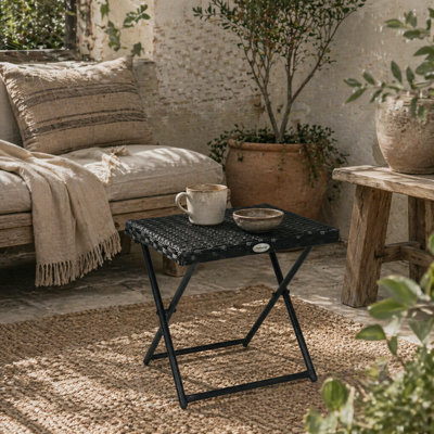 Wyld Haus Kenila Black Folding Rattan-Style Square Bistro Side Table from B&Q