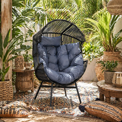 Wyld Haus Lilo Rattan-Style Grey And Black String Egg Chair With Padded Cushion And Headrest from B&Q
