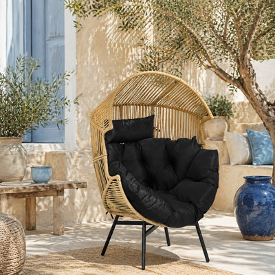 Wyld Haus Molaha Sand And Black Rattan-Style Egg Chair With Padded CushionL89 X D75 X H143Cm from B&Q