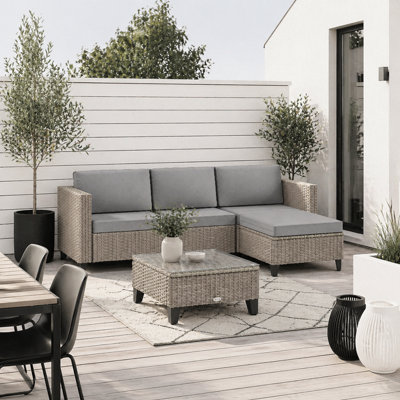 Wyld Haus Mofilo 5-Piece Brown Pe Rattan Garden Sofa Set With Corner Sofa And Glass-Top Coffee Table from B&Q