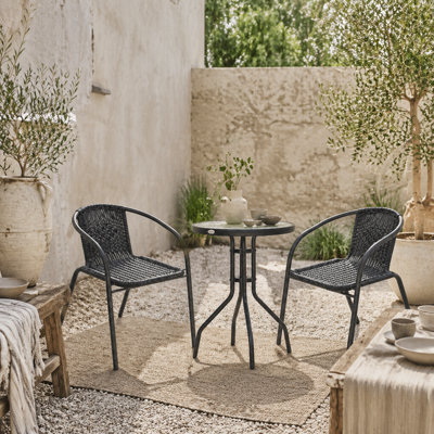 Wyld Haus Lara 3-Piece Black Rattan Bistro Set2 Chairs And Round Glass Table from B&Q