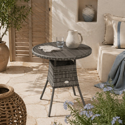 Wyld Haus Reso 70Cm Square Rattan Outdoor Bistro TableMixed GreyWood-Effect TopPe Rattan Panels from B&Q