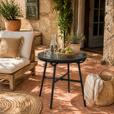 Wyld Haus Antigua Black Round Rattan Outdoor Bistro Table With Tempered Glass Top50 X 50 X 50 Cm from B&Q