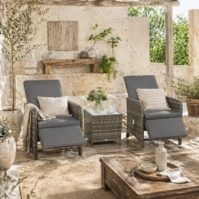Wyld Haus Mazizi Dark Grey 3-Piece Rattan Bistro Set With Cushions And Storage Table from B&Q
