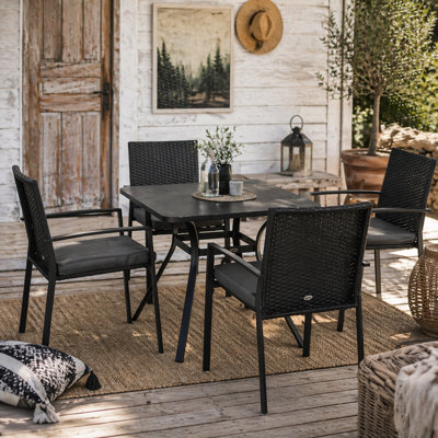 Wyld Haus Laresu 5-Piece Garden Dining Set4 Rattan Chairs With Cushions And Square TableBlack/dark Grey from B&Q