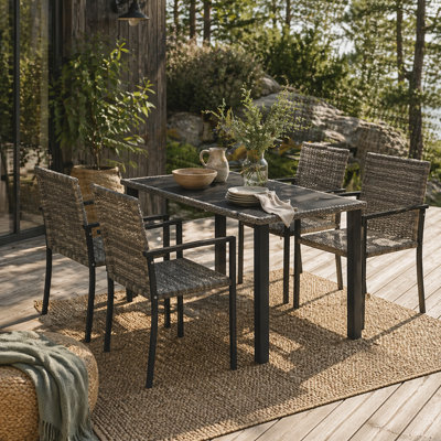 Wyld Haus Saka 5-Piece Rattan Outdoor Dining Set4-Seater With Tempered Glass Rectangular Table from B&Q