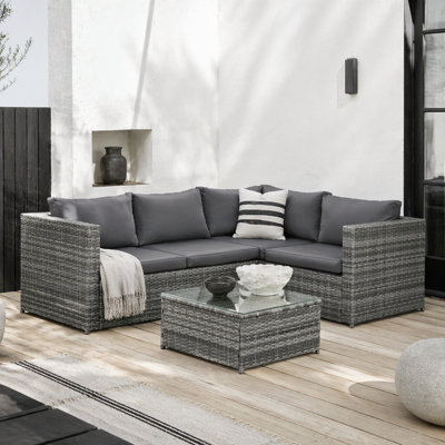 Wyld Haus Laneri Mixed Grey 4-Seater Corner Rattan Garden Sofa Set With Tempered Glass Table from B&Q