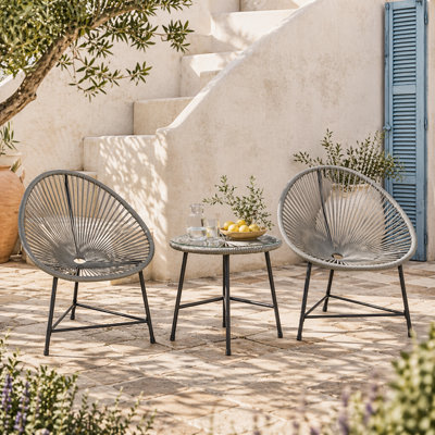Wyld Haus Nibaco 3-Piece Outdoor Rattan Rope Bistro Set With Glass Top TableBlack Grey2 Seats from B&Q