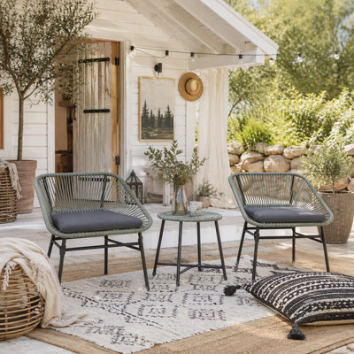 Wyld Haus Sorino 3-Piece Outdoor Rattan Bistro Set With Round Tempered Glass TableLight Grey And Beige from B&Q