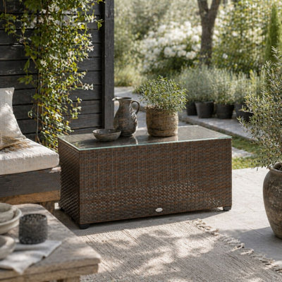 B&Q -  Pata Brown Rattan Outdoor Coffee Table 90 X 50 Cm With 5 mm Glass Top