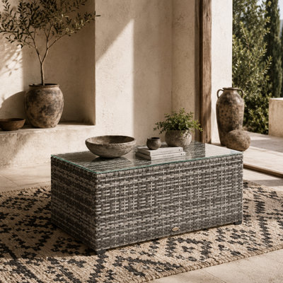 Wyld Haus Vimi 90Cm Light Grey Rattan Side Table With Tempered Glass Top from B&Q