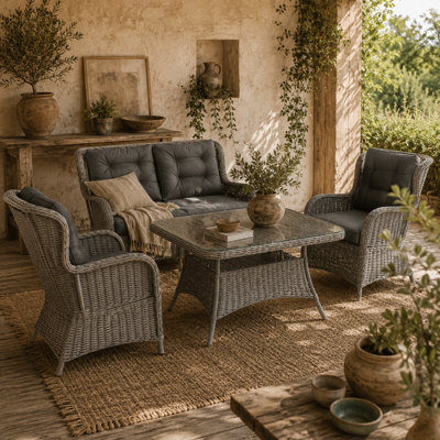 Wyld Haus Fano 4-Seater Faux Rattan Outdoor Sofa Set With High-Back Chairs And Tempered Glass Coffee Table from B&Q