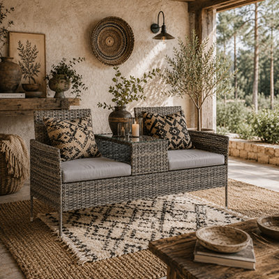 Wyld Haus Cofi Rattan Charcoal Grey 2-Seater With Integrated Centre Table L137 X D59 X H82Cm from B&Q
