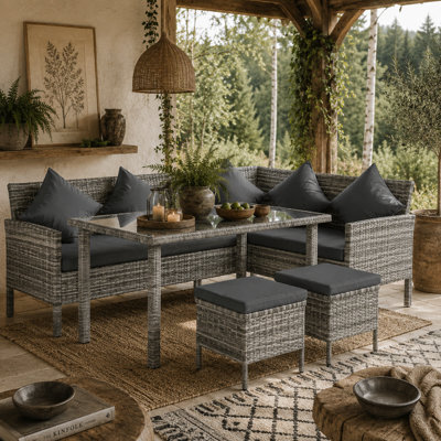 Wyld Haus Coha 6-Seater Rattan Outdoor Dining And Sofa Set With TableFootstools And CushionsMixed Grey. from B&Q