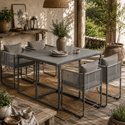 Wyld Haus Donino Rattan 4-Seater Cube Garden Dining Set With Cushions And Wood-Effect Square Table from B&Q