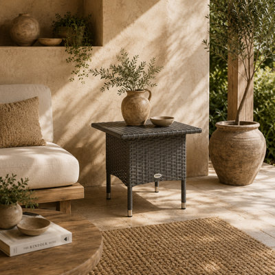 Wyld Haus Nari Grey Rattan Outdoor Side TableSquare 50 X 50 X 47 Cm from B&Q