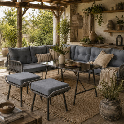 Wyld Haus Relu Rattan Grey 8-Seater Modular Outdoor Corner Sofa Set With Tempered Glass Coffee Table from B&Q