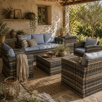 Wyld Haus Vaveyo 7-Seater Grey Rattan Outdoor Sofa Set With Storage Tables And Cushions from B&Q