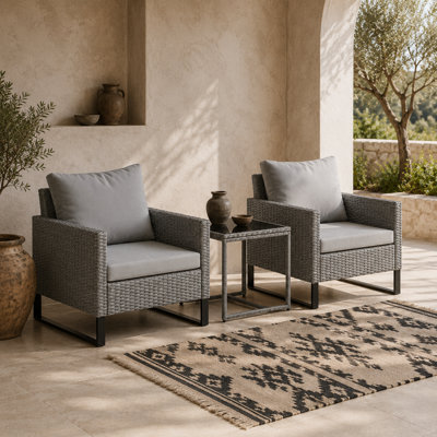 Wyld Haus Dobaso Grey 3-Piece Rattan Bistro Set With Tempered Glass Table from B&Q