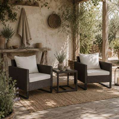 Wyld Haus Elmolu Brown 3-Piece Rattan Bistro Set With Tempered Glass Table from B&Q