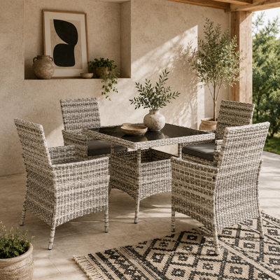 Wyld Haus Noha Mixed-Grey Rattan 4-Seater Outdoor Dining Set With 90X90Cm Square Tempered Glass Table from B&Q