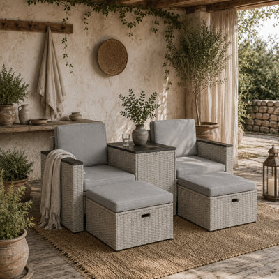 Wyld Haus Naleni Grey 5-Piece Nesting Rattan Bistro Set With Storage Coffee Table from B&Q