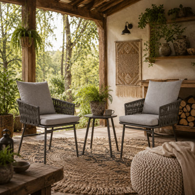 Wyld Haus Sunoco 3-Piece Grey Rattan Bistro Set With Cushions And Glass Table from B&Q