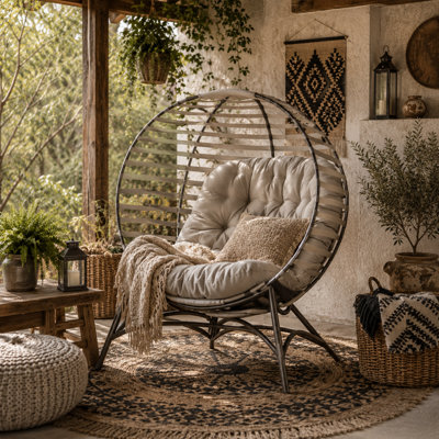 Wyld Haus Lenika Oversized Rattan Light Grey Egg Chair With Cushion And Side Pocket from B&Q