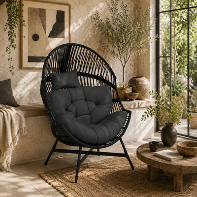Wyld Haus Rataco Rattan Charcoal Grey Oversized Freestanding Egg Chair With Tufted Cushion And Headrest from B&Q
