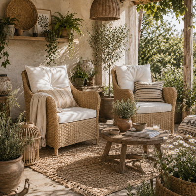 Wyld Haus Rera Set Of 2 Beige Rattan Outdoor Armchairs With CushionsArmrests And High Back from B&Q
