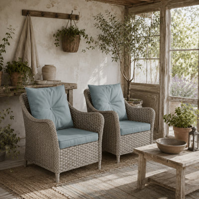 Wyld Haus Veyoto Set Of 2 Light Grey Rattan Outdoor Armchairs With CushionsHigh Back And Armrests from B&Q