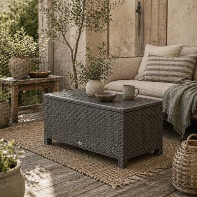 Wyld Haus Viluno Pafi Light Grey Rattan Outdoor Coffee Table With Tempered Glass Top 85 X 50 X 39 Cm from B&Q