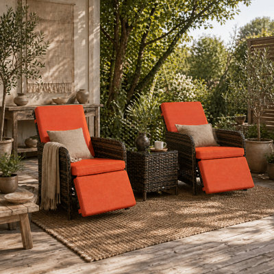 Wyld Haus Haridi 3-Piece Brown Rattan Bistro Set With Orange Cushions And Storage Table from B&Q