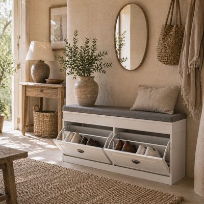 Wyld Haus Nedola 2-Drawer White Shoe Storage Bench With Cushioned Seat104 X 24 X 55 Cm from B&Q