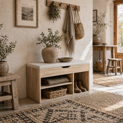 Wyld Haus Sonala Oak-Tone Shoe Storage Bench With Hidden Compartment And Padded Seat from B&Q