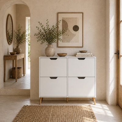 Wyld Haus Toyo White Wooden Shoe Cabinet With 4 Tilt-Out DrawersSlim Hallway Storage For Up To 16 Pairs from B&Q