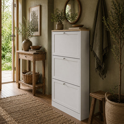Wyld Haus Lone Wooden Compact 3-Drawer White Shoe CabinetNarrow Hallway Storage60 X 23.5 X 115 Cm from B&Q