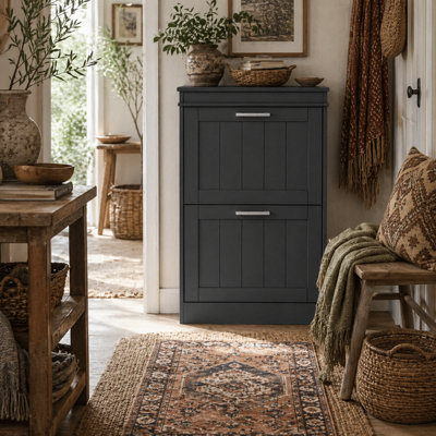 Wyld Haus Fadivi Raka Black 2-Drawer Tilt-Out Shoe CabinetNarrow Design For Hallways And Small Spaces. from B&Q